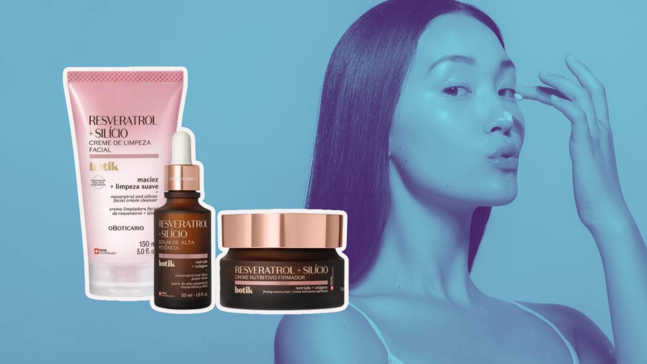 Montagem com produtos Botik linha de skincare do Boticário em destaque