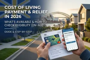 Pessoa com documento de ajuda financeira australiana 2026