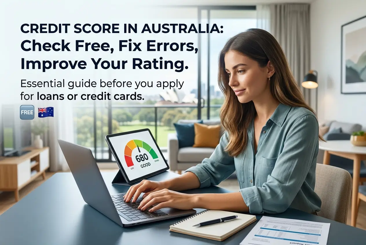 Mulher jovem usando laptop com medidor de crédito 680 ao lado