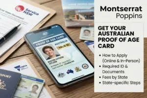 Documentos e smartphone com cartão de idade australiano, educacao financeira