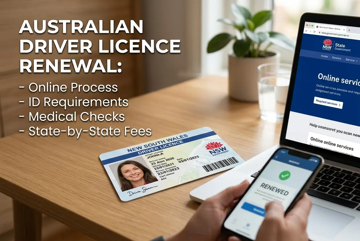 Driver licence renewal in Australia: online renewal, proof of identity, medical checks, and fees by state