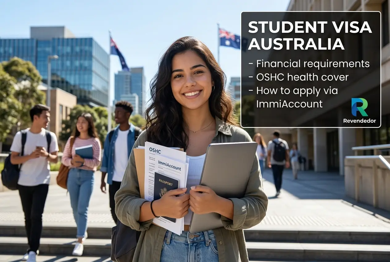 Estudante brasileira com pasta na universidade australiana